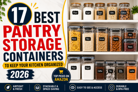 Best Pantry Storage Containers neatly organized on modern pantry shelves with airtight food storage solutions for 2026.