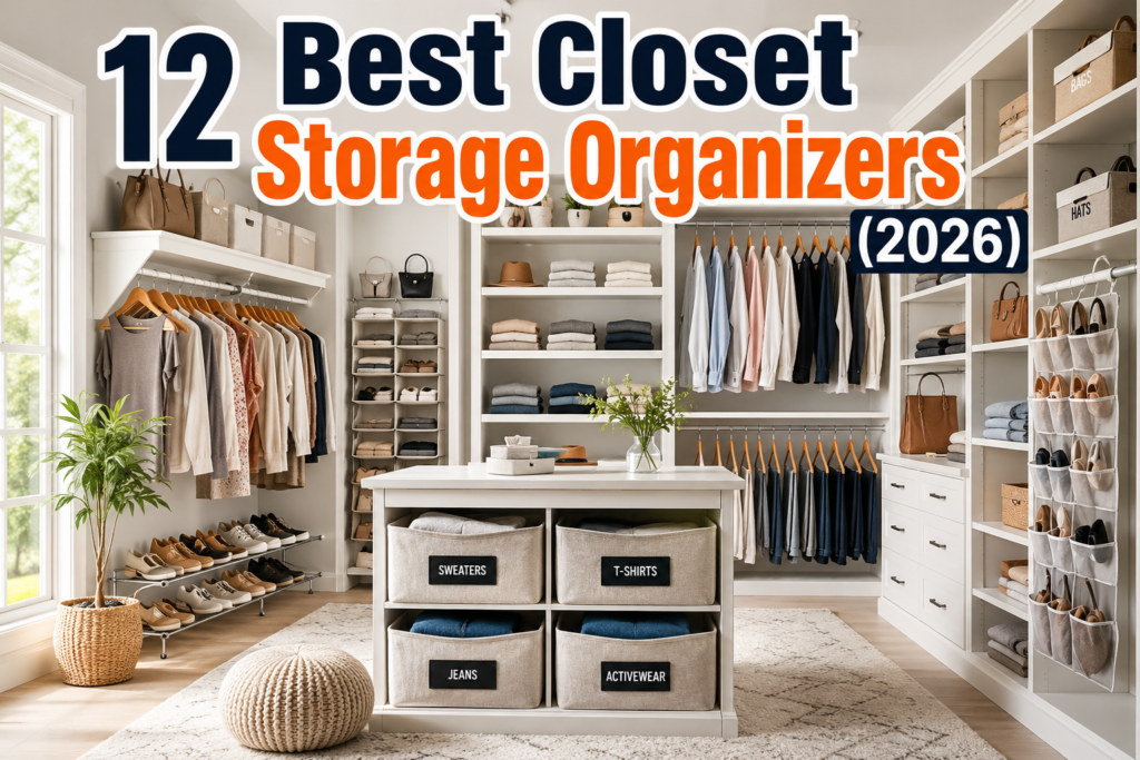 Best Closet Storage Organizers in a modern wardrobe with shelves, storage bins, hanging organizers, and space-saving solutions for 2026.
